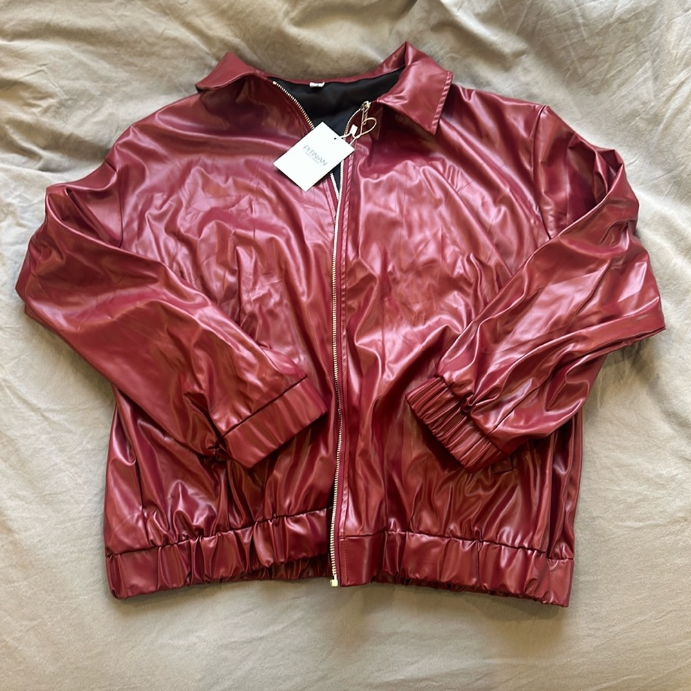 Red Vegan Leather Jacket New with Tags